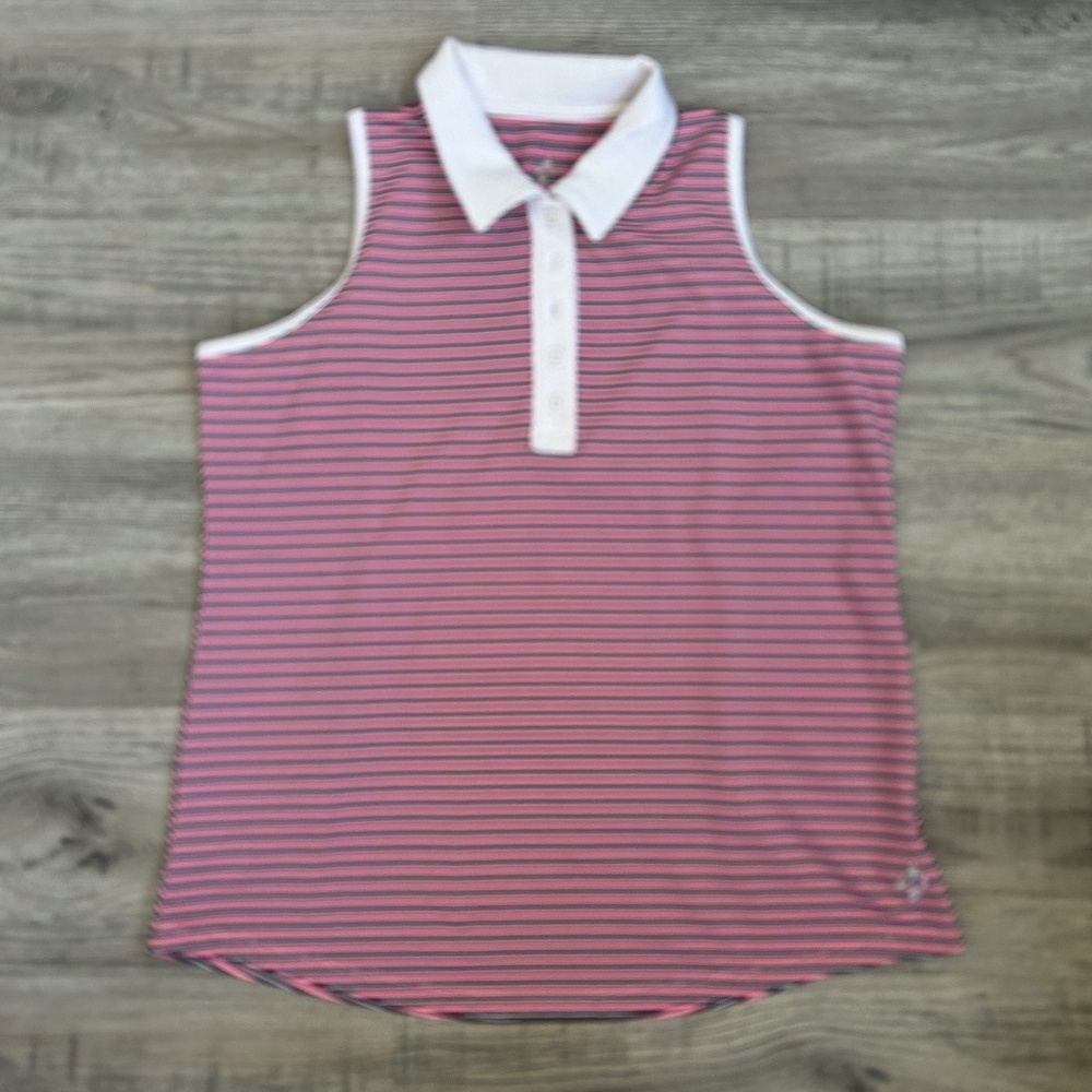 Jofit Women's Striped Sleeveless Polo Style Top Sz XL